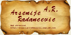 Arsenije Radančević vizit kartica